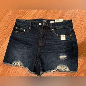 Time and Tru Dark Blue Distressed Jean Shorts